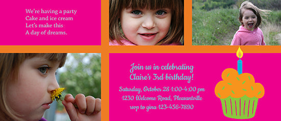 Candle Cupcake - Pink Birthday Invitation