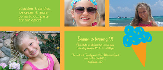 Ice Cream Cone - Blue Birthday Invitation