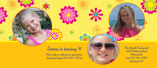 Floating Flowers - Yellow Birthday Invitation