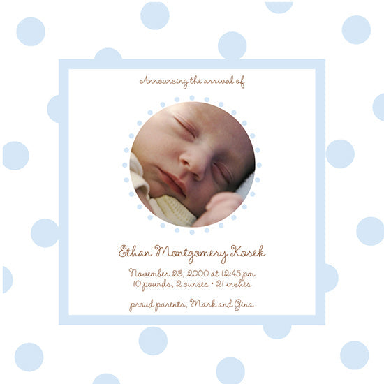 Baby Blue Polka Dots Birth Announcements