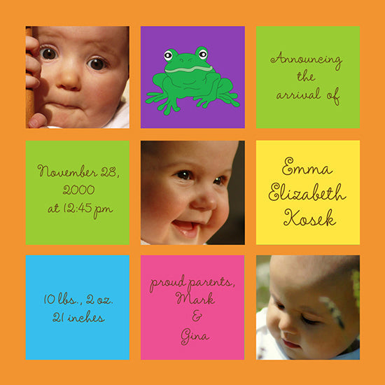 Frog Squares Birth Announcement