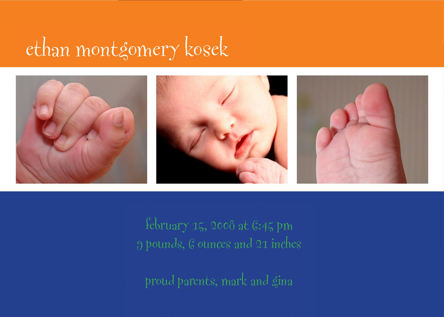 Orange & Blue For You Birth Announcements