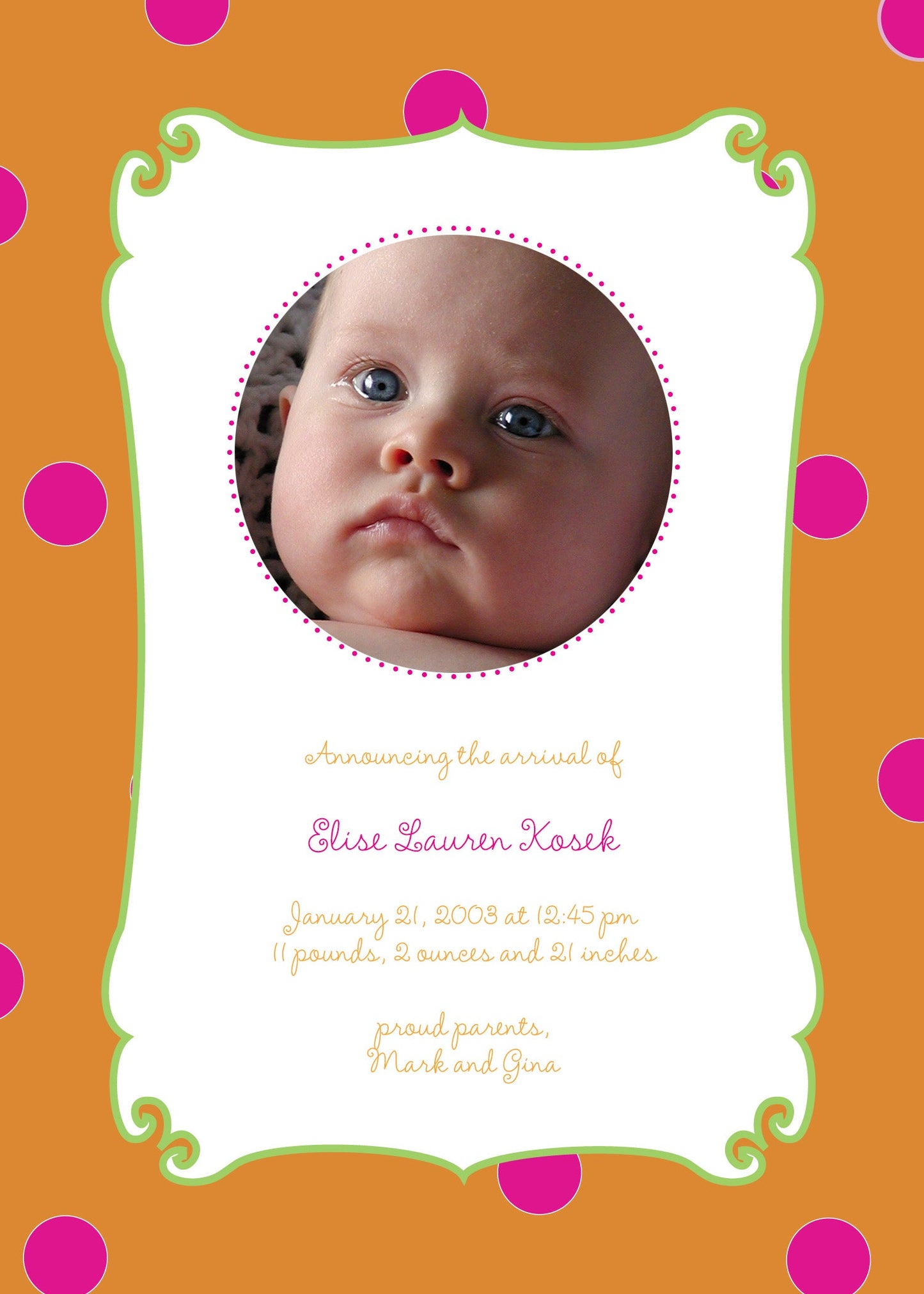 Preppy Polka Dots Birth Announcements