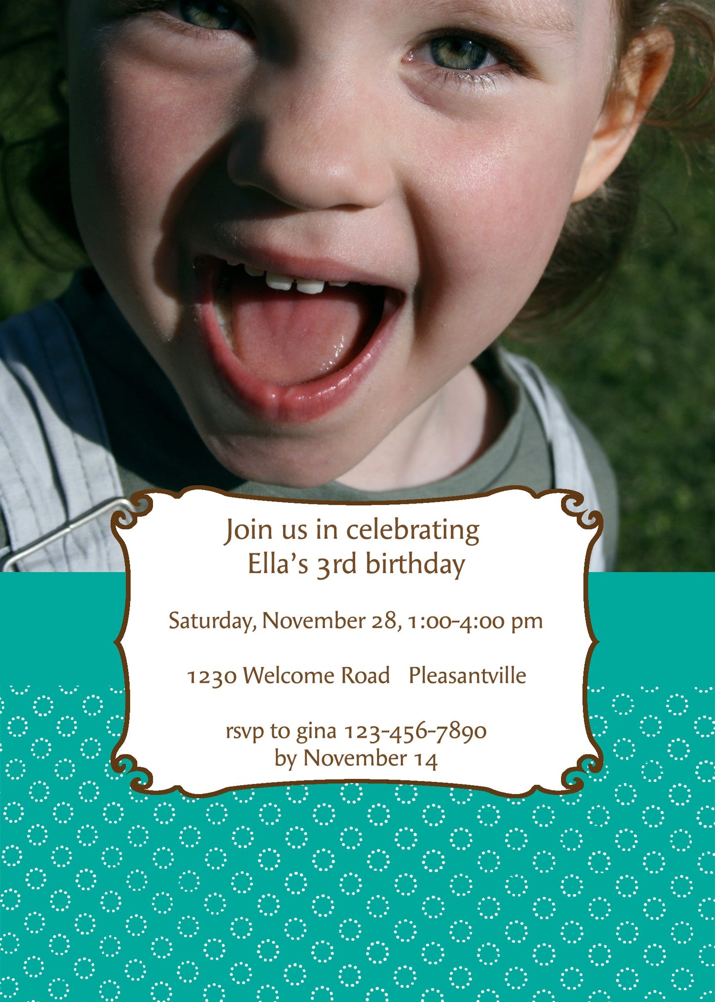 Dotted Teal Birthday Invitation