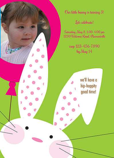 Birthday Bunny with Balloon Birthday Invitation