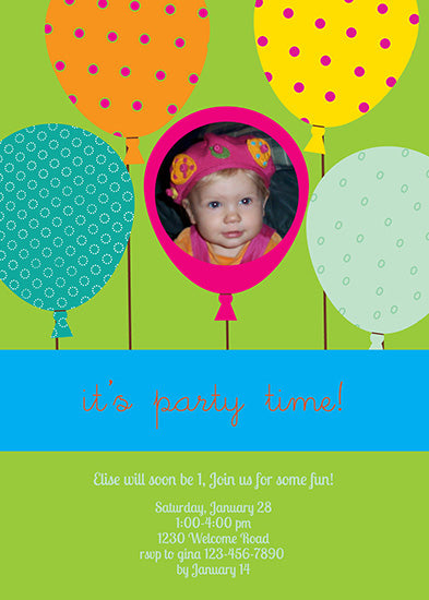 Party Time Balloons Birthday Invitation