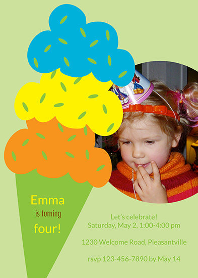Triple Scoop - Pastel Green Birthday Invitation