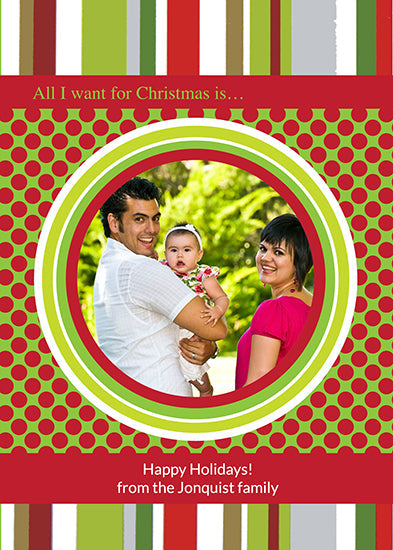 All I Want - Red Dots/Stripes Holiday Cards