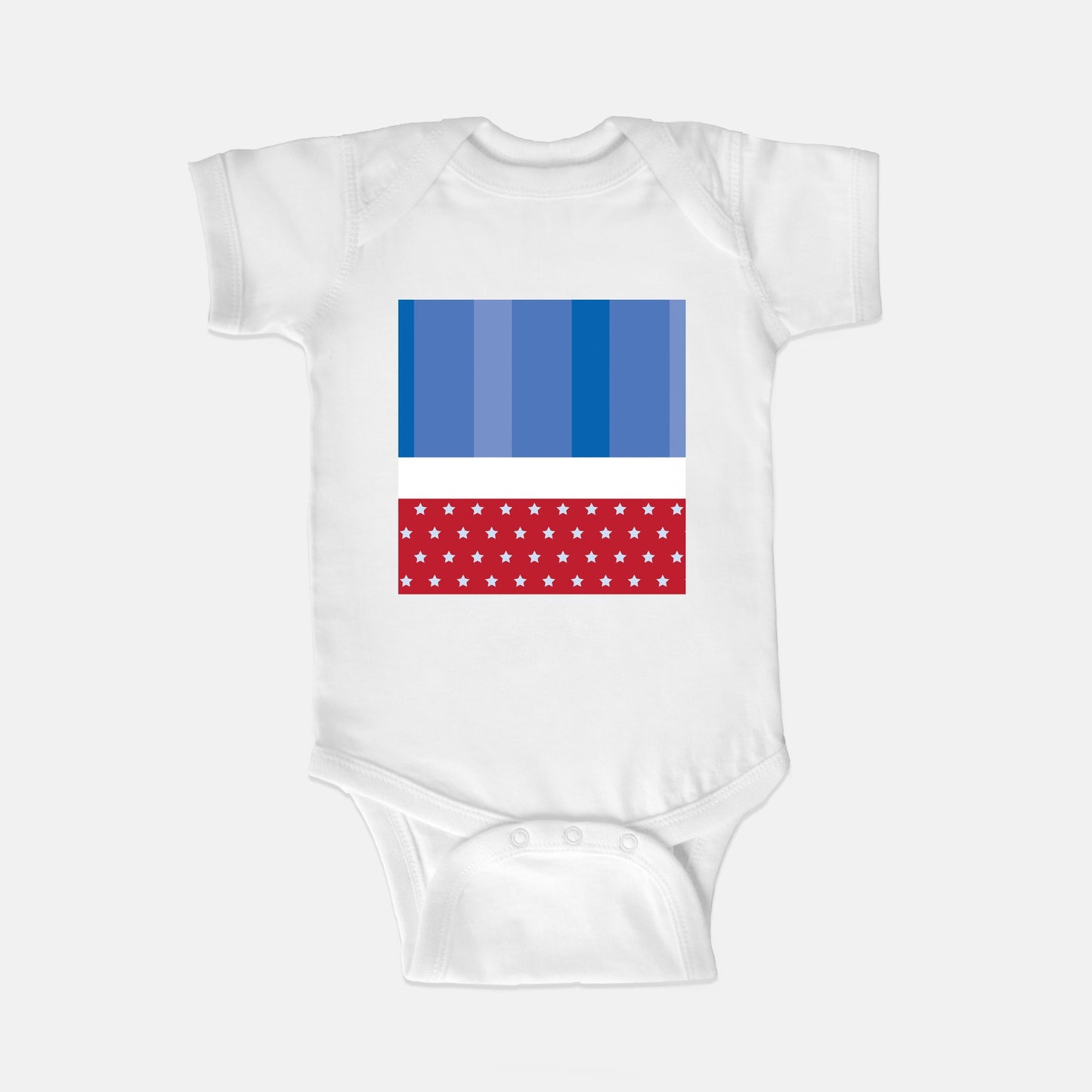 baby clothing, baby onesie, baby bodysuit, white, Fourth of July, Memorial Day, labor day, patriotic, baby accessories, red white and blue
