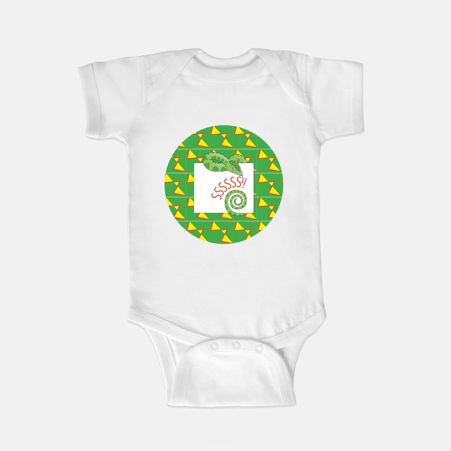Jungle Animals Snake Short-Sleeve Baby Bodysuit, Yellow Pattern