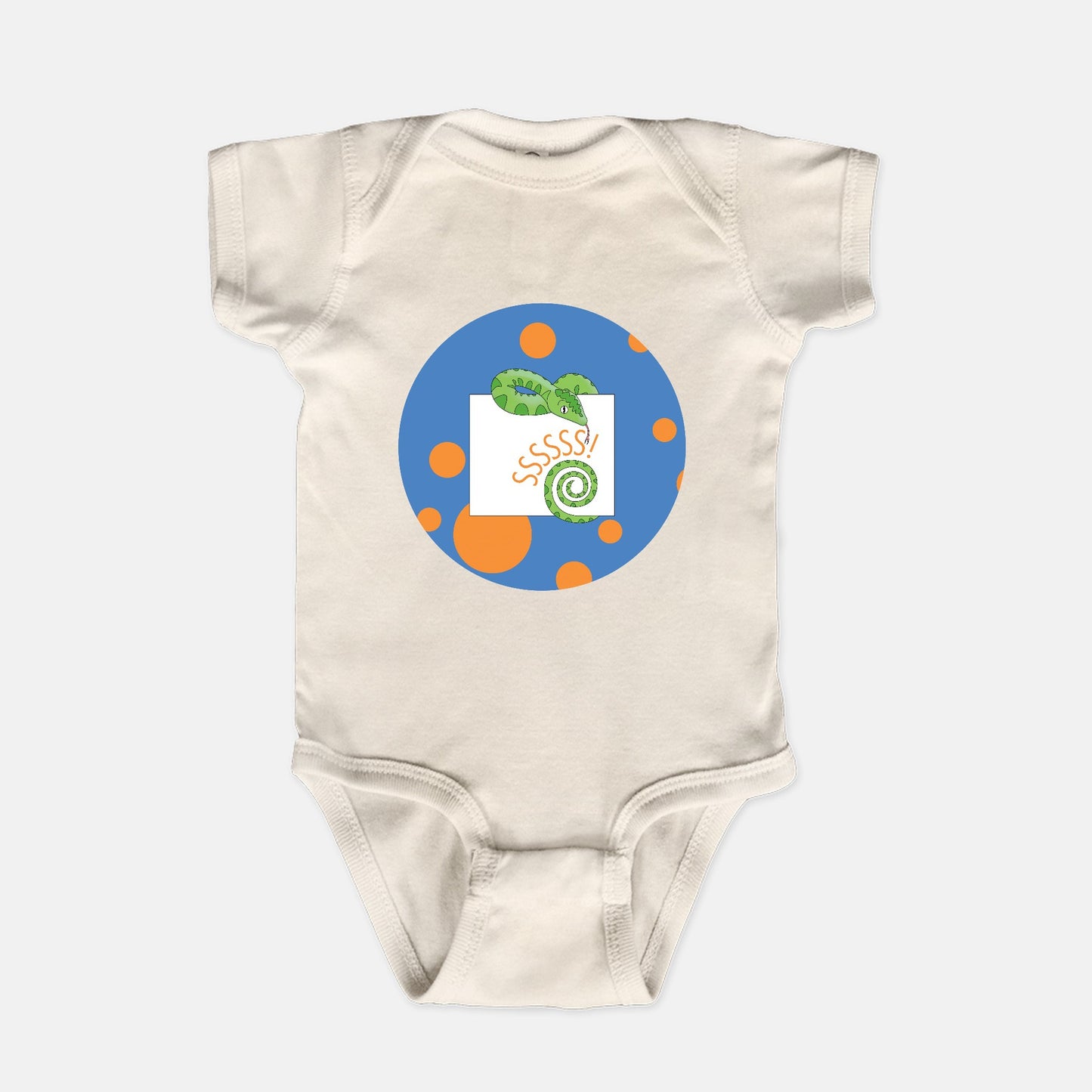 Jungle Animals Snake Short-Sleeve Baby Bodysuit, Blue Pattern
