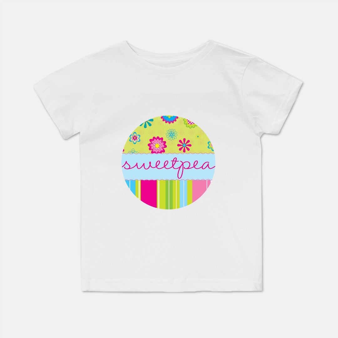 Floating Flowers & Stripes Blue Short-Sleeve Toddler Tee