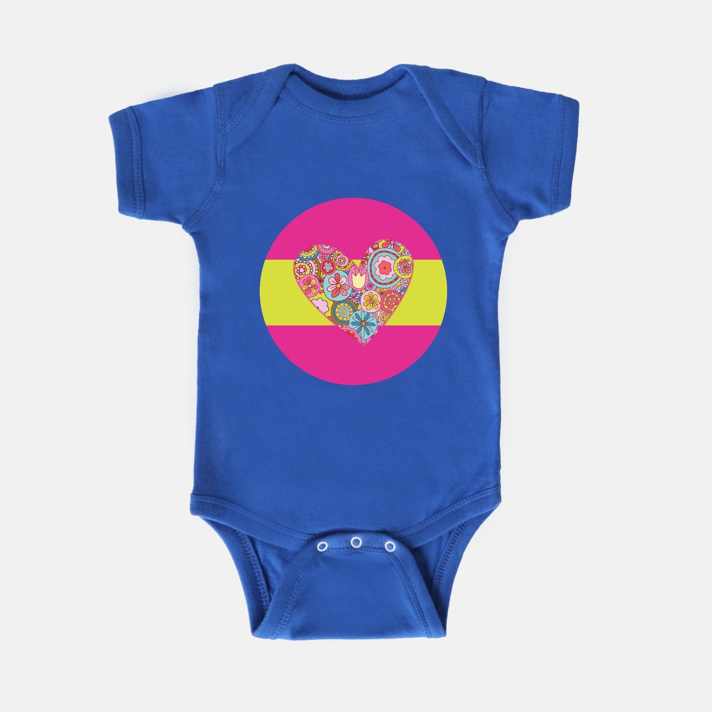 Retro Flower Collage Heart Short-Sleeve Baby Bodysuit