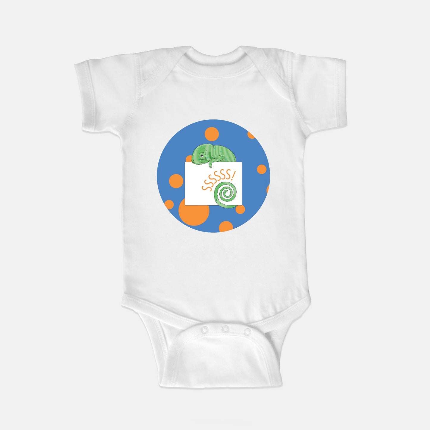 Jungle Animals Chameleon Short-Sleeve Baby Bodysuit, Blue Pattern