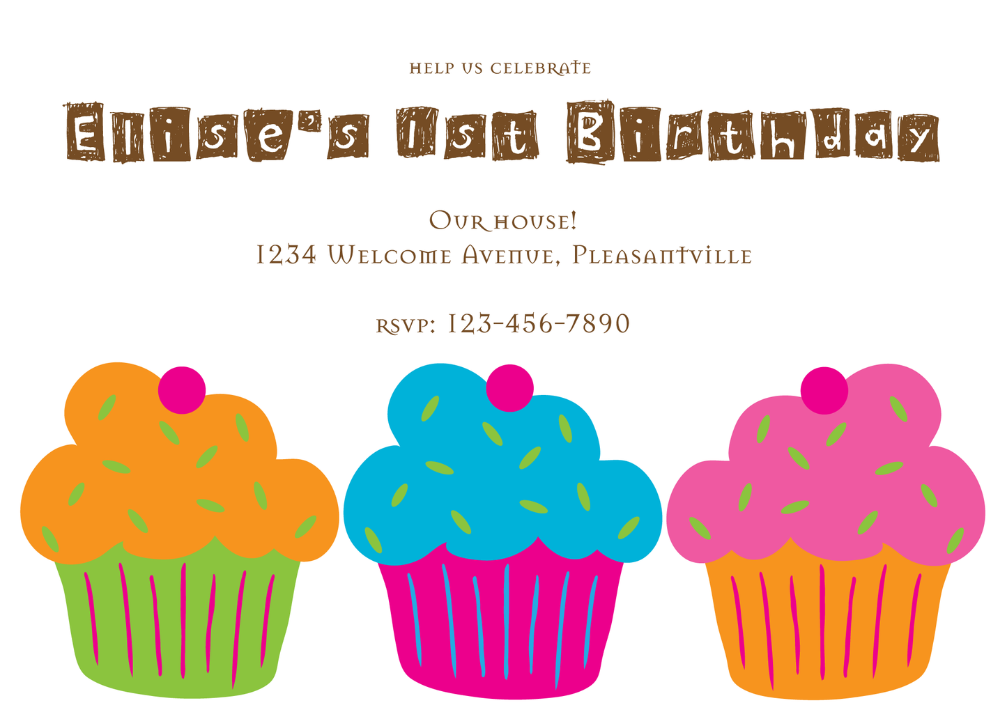 Cupcake Trio Birthday Invitation