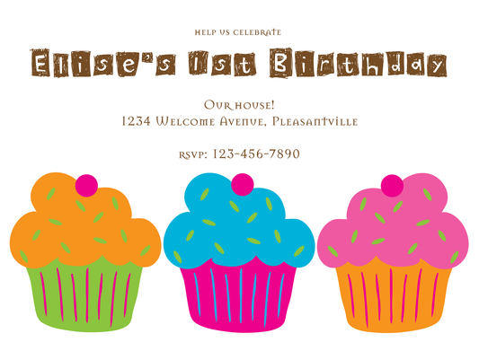 Cupcake Trio Birthday Invitation