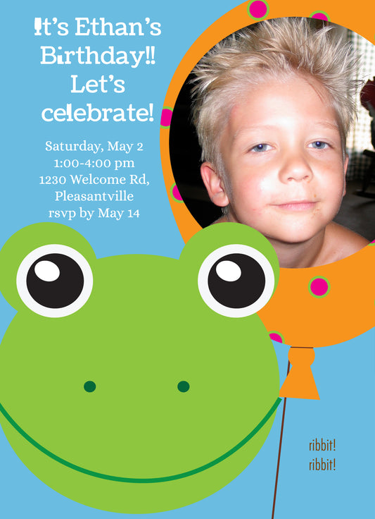 Ribbit Froggie with Balloon Birthday Invitation