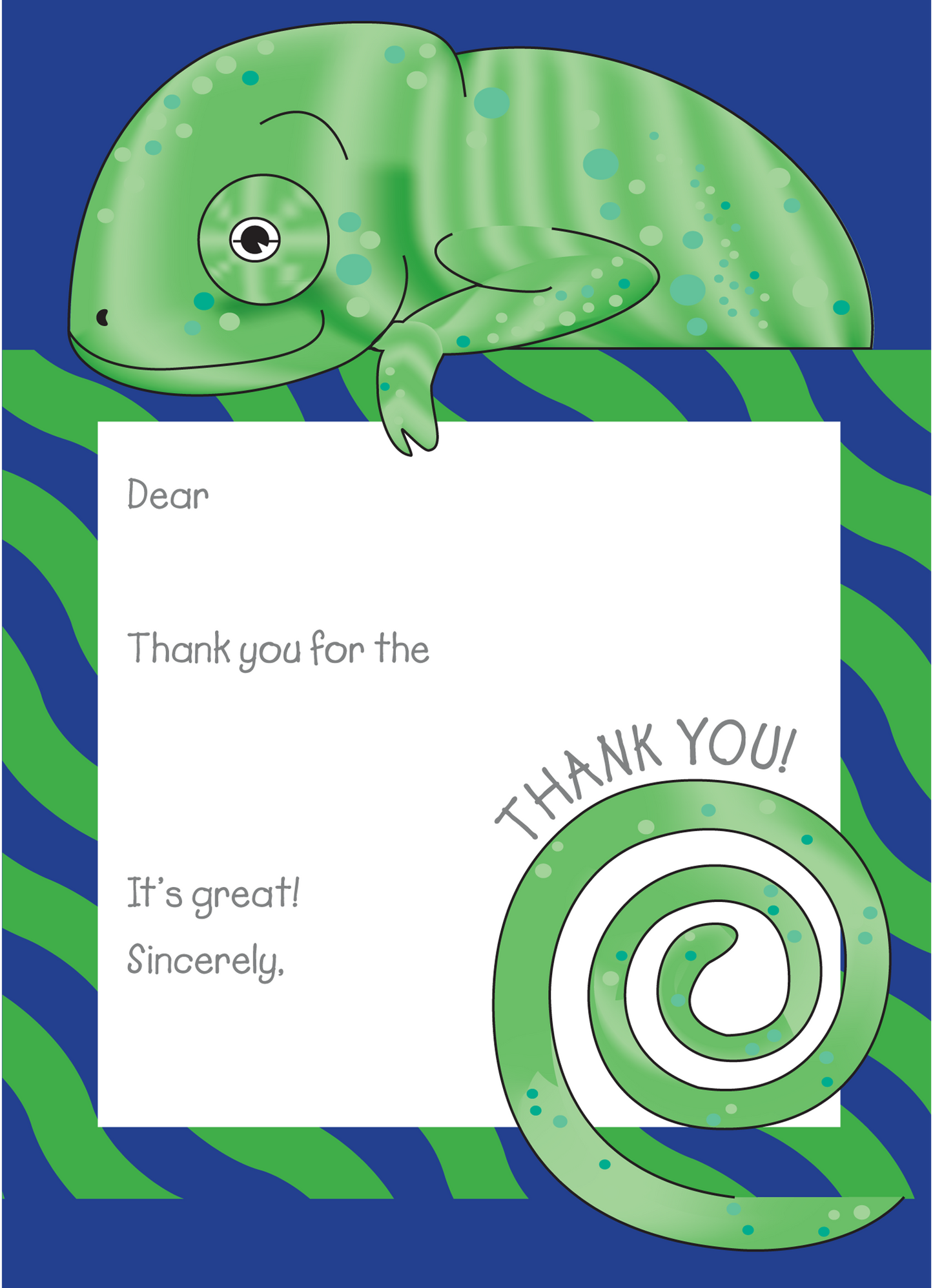 Jungle Animals Chameleon Thank You Note, Green Pattern