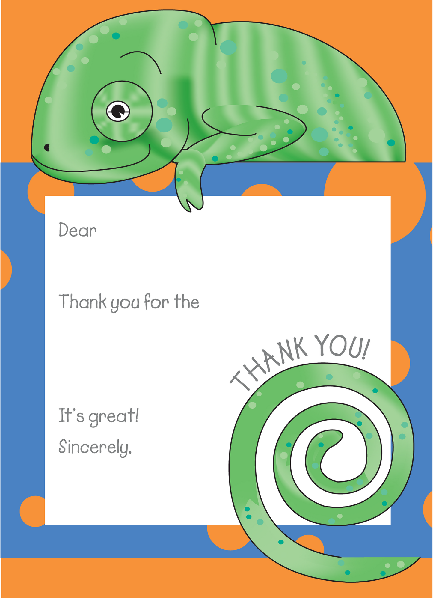 Jungle Animals Chameleon Thank You Note, Blue Pattern