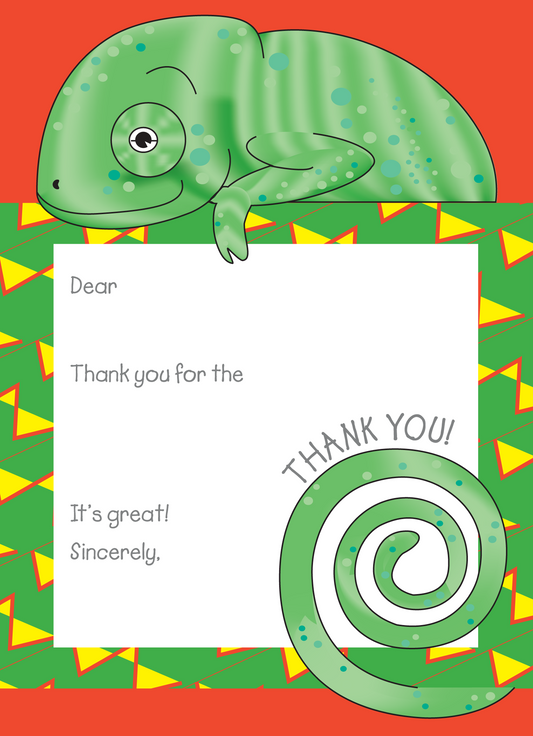 Jungle Animals Chameleon Thank You Note, Yellow Pattern