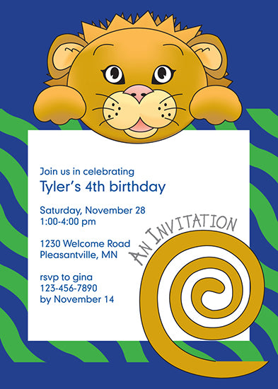 Jungle Animals Lion Birthday Invitation, Green Pattern