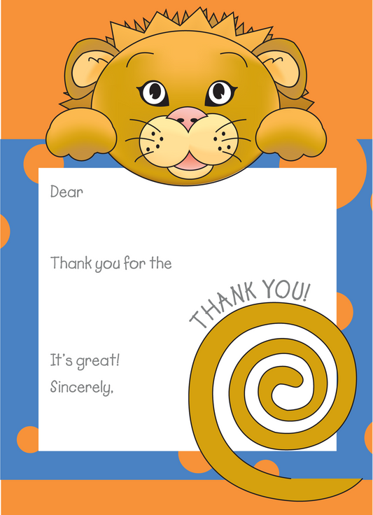 Jungle Animals Lion Thank You Note, Blue Pattern