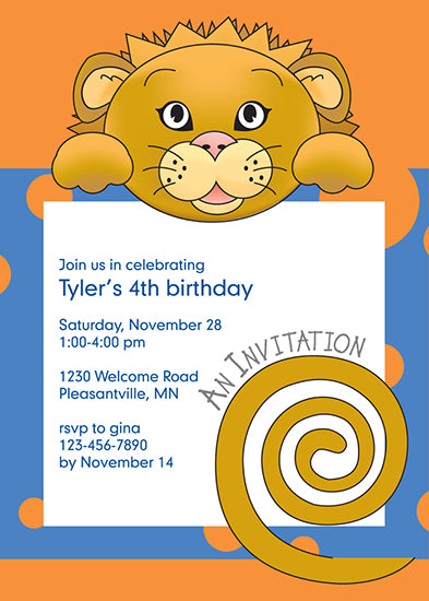 Jungle Animals Lion Birthday Invitation, Blue Pattern