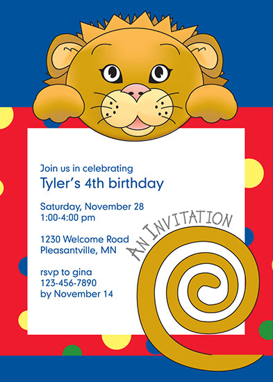 Jungle Animals Lion Birthday Invitation, Red Pattern