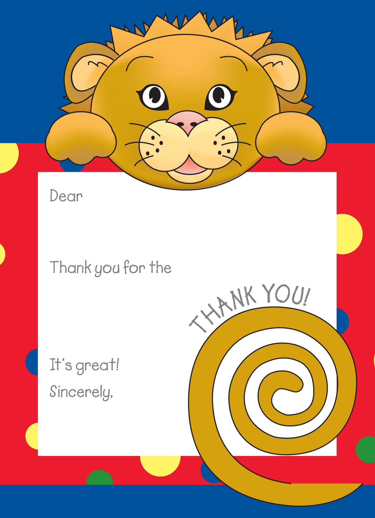 Jungle Animals Lion Thank You Note, Red Pattern