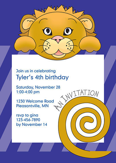 Jungle Animals Lion Birthday Invitation, Purple Pattern