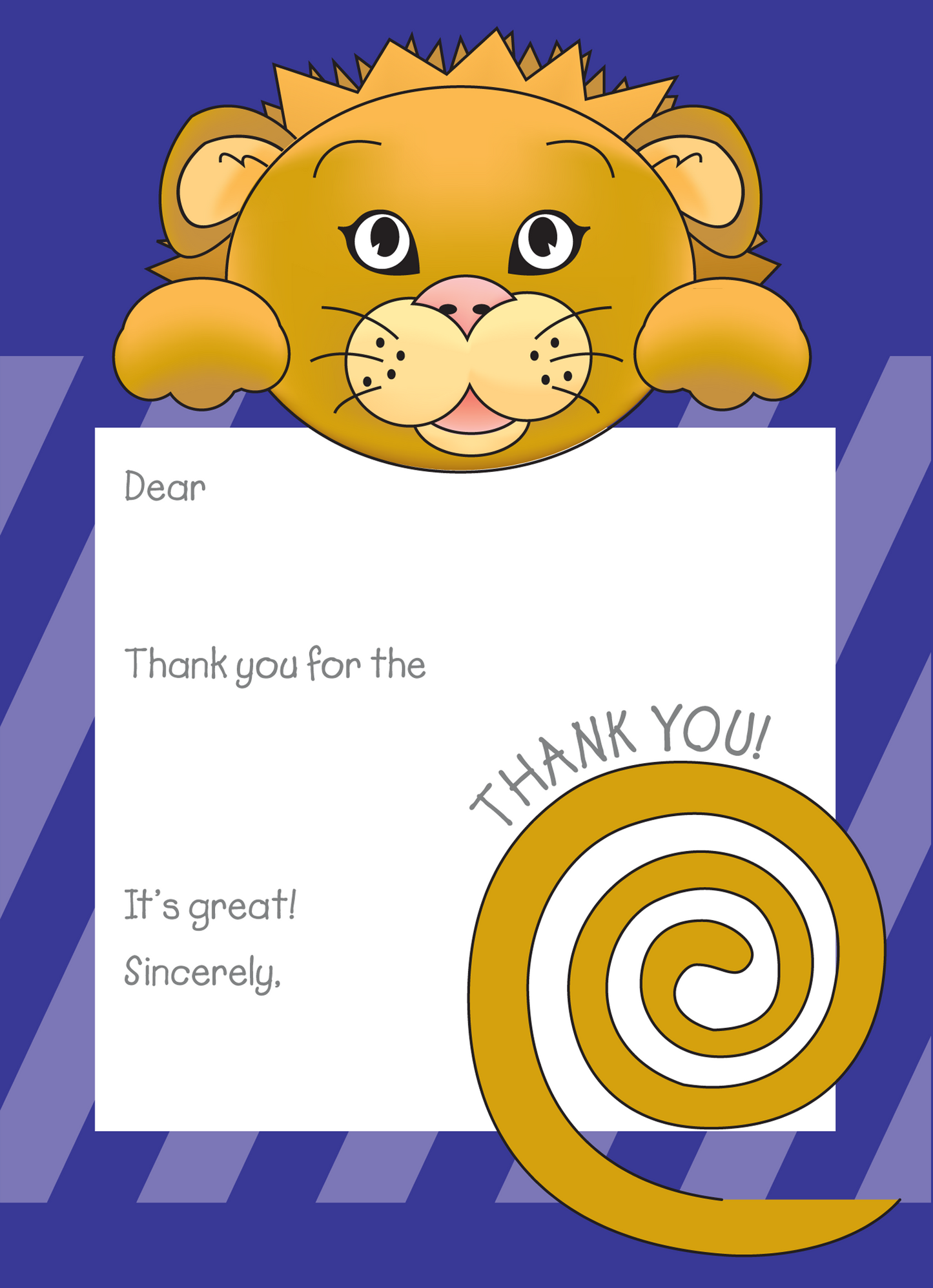 Jungle Animals Lion Thank You Note, Purple Pattern