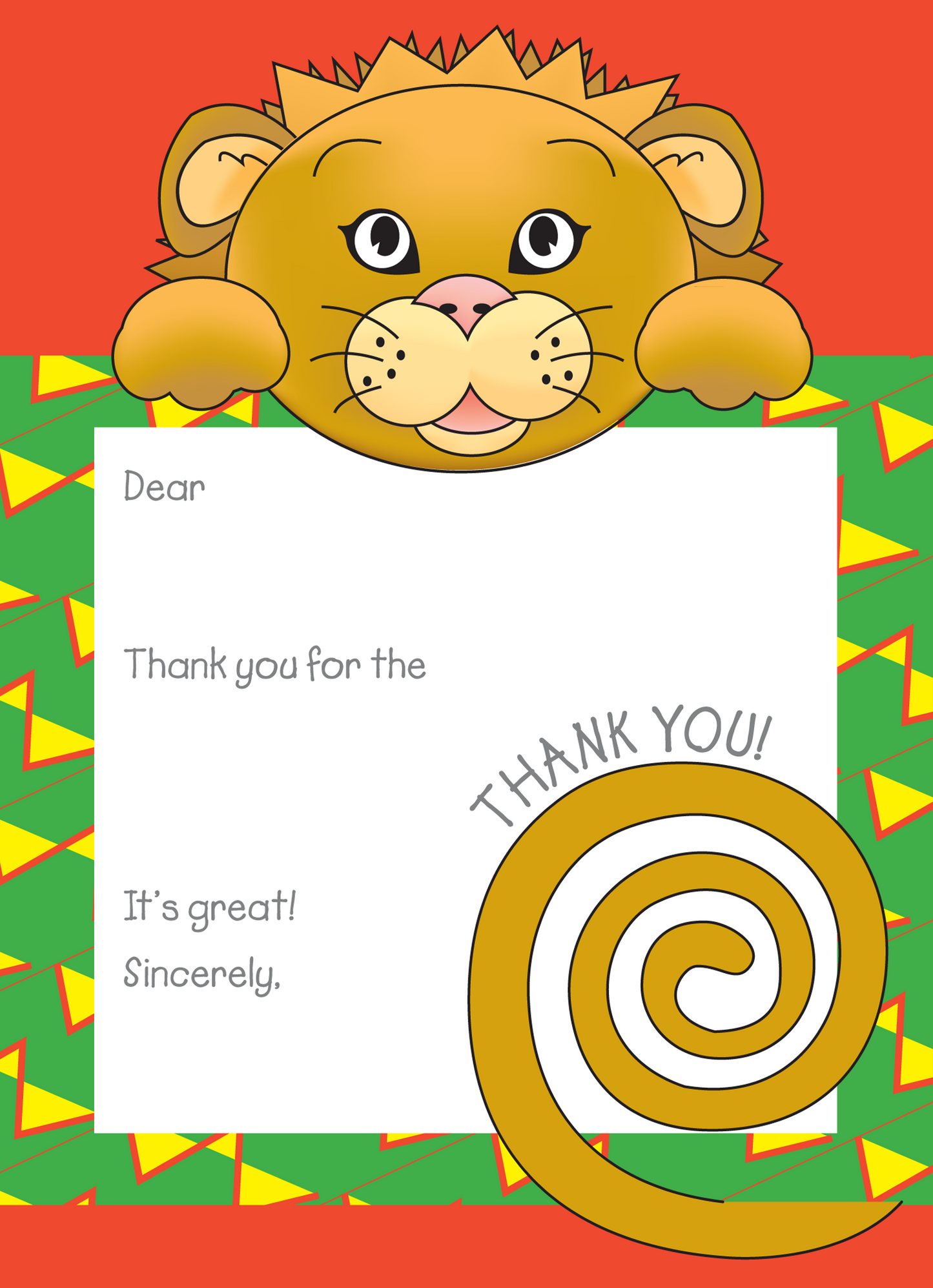 Jungle Animals Lion Thank You Note, Yellow Pattern