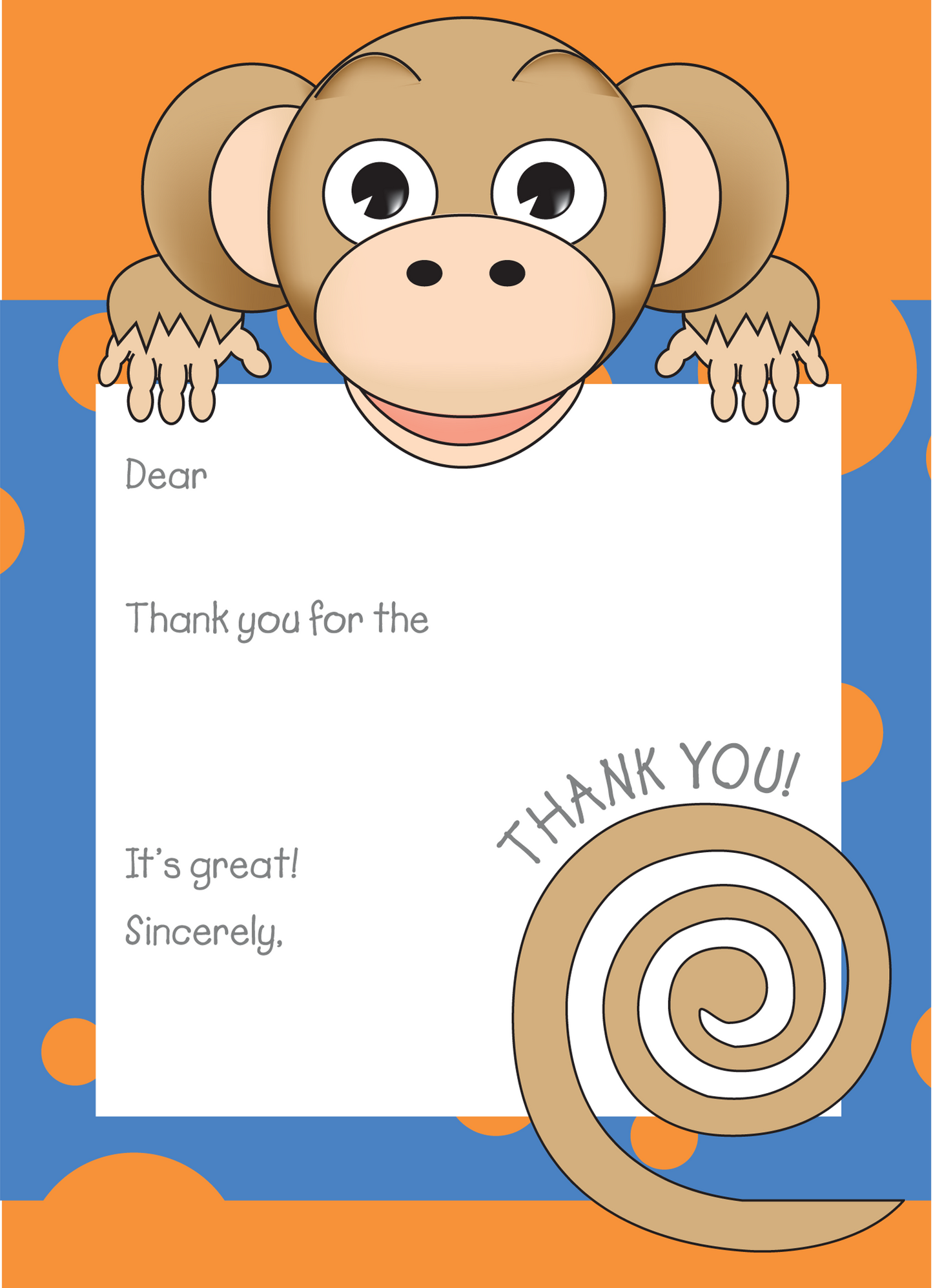 Jungle Animals Monkey Thank You Note, Blue Pattern