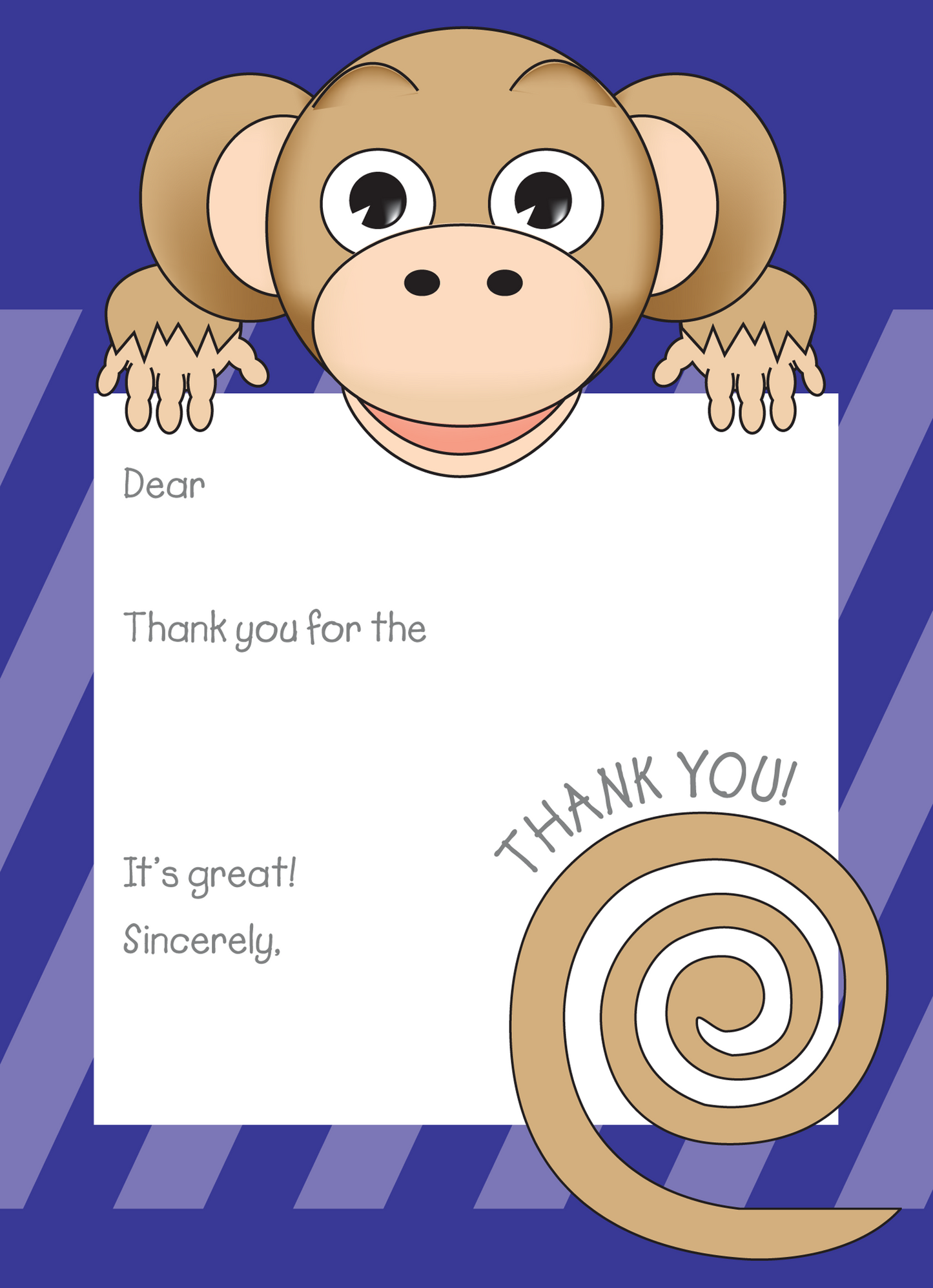 Jungle Animals Monkey Thank You Note, Purple Pattern