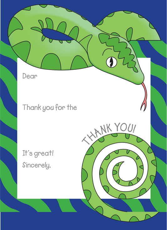 Jungle Animals Snake Thank You Note, Green Pattern