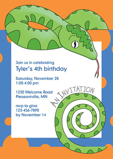 Jungle Animals Snake Birthday Invitation, Blue Pattern