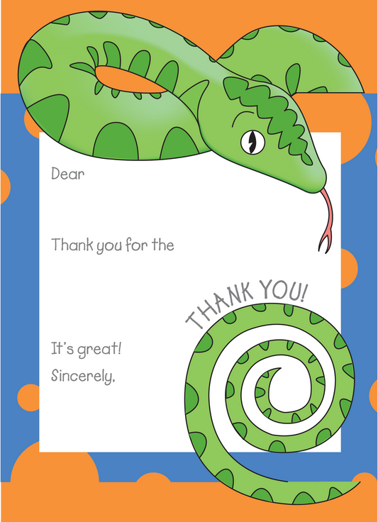 Jungle Animals Snake Thank You Note, Blue Pattern