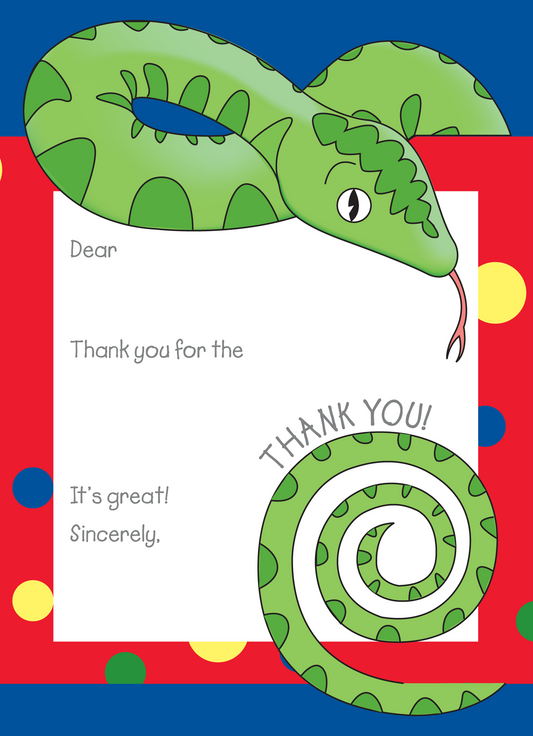 Jungle Animals Snake Thank You Note, Red Pattern