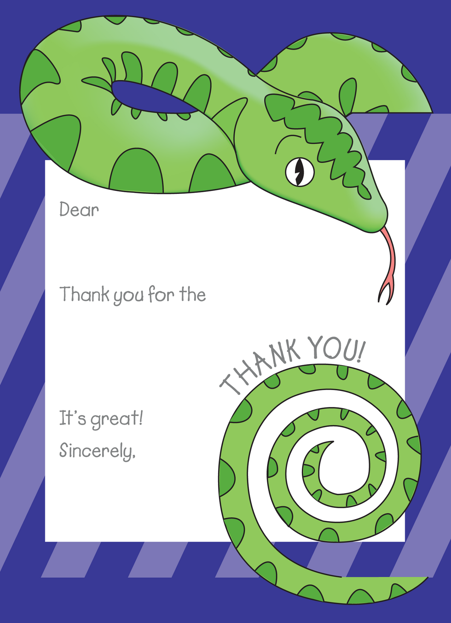 Jungle Animals Snake Thank You Note, Purple Pattern