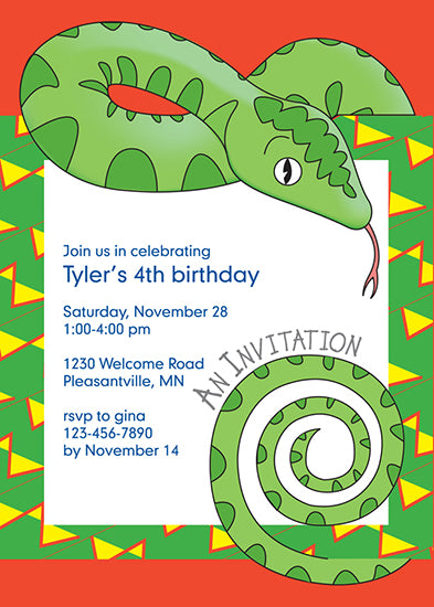 Jungle Animals Snake Birthday Invitation, Yellow Pattern