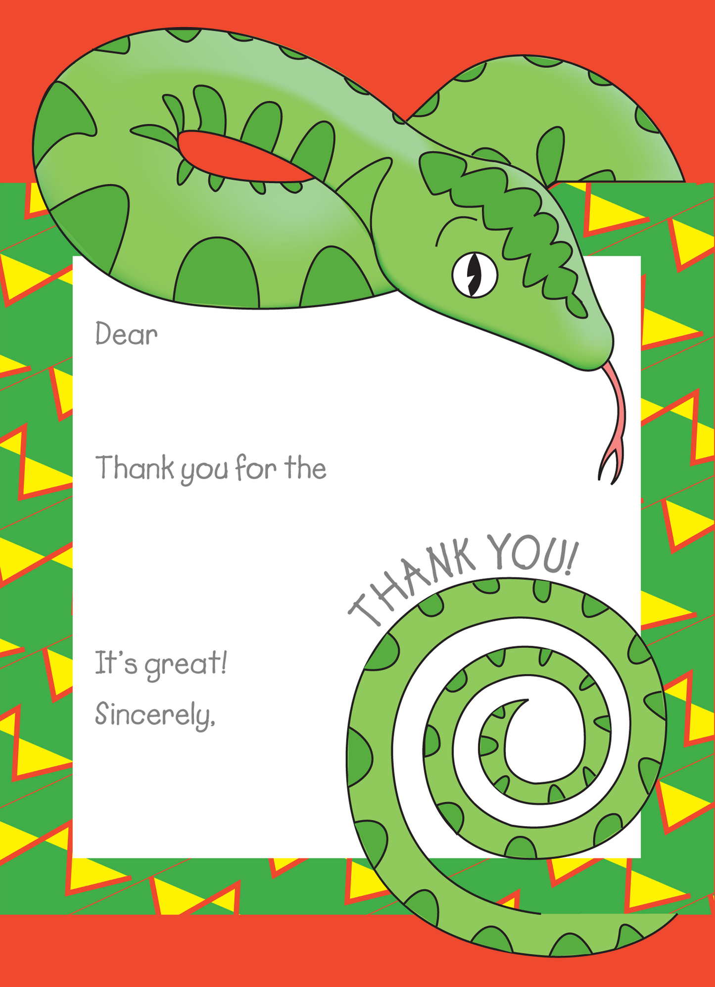 Jungle Animals Snake Thank You Note, Yellow Pattern