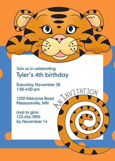 Jungle Animals Tiger Birthday Invitation, Blue Pattern