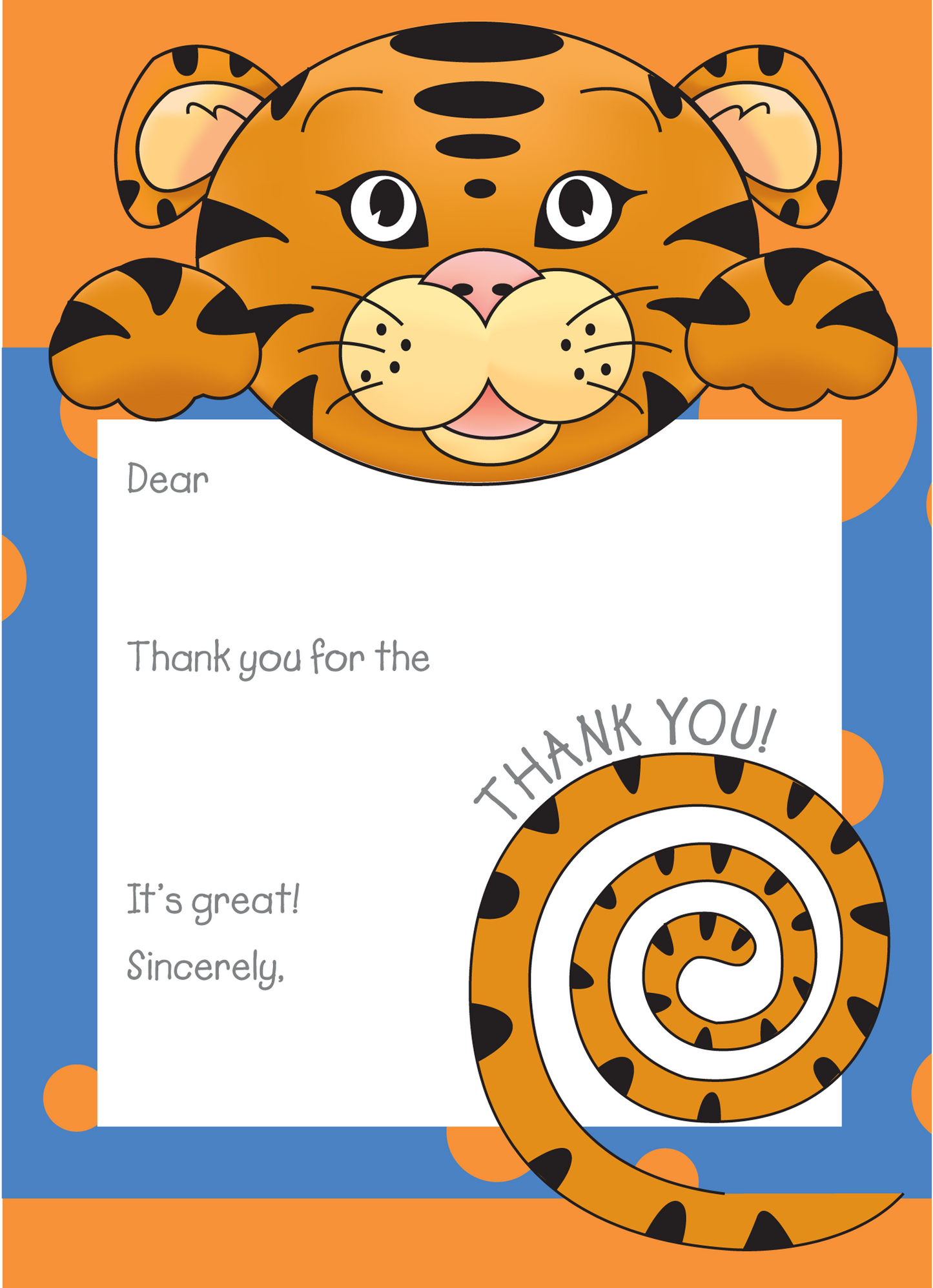 Jungle Animals Tiger Thank You Note, Blue Pattern