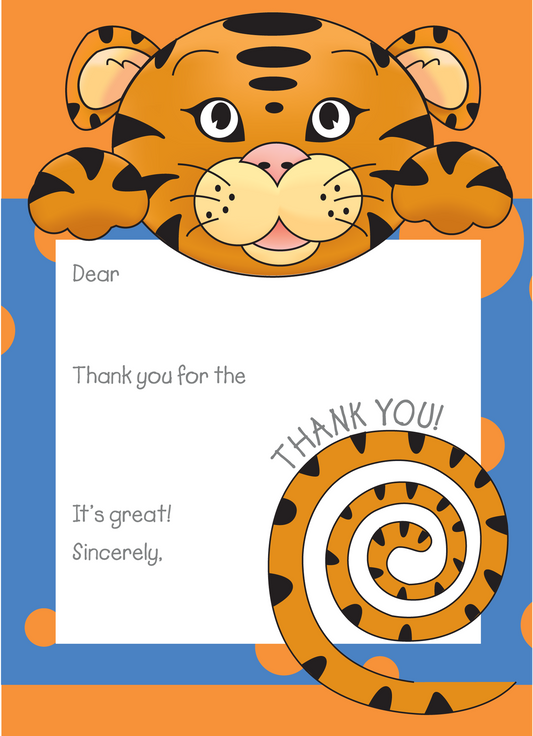 Jungle Animals Tiger Thank You Note, Blue Pattern