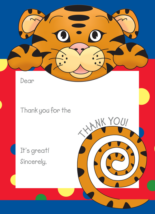 Jungle Animals Tiger Thank You Note, Red Pattern