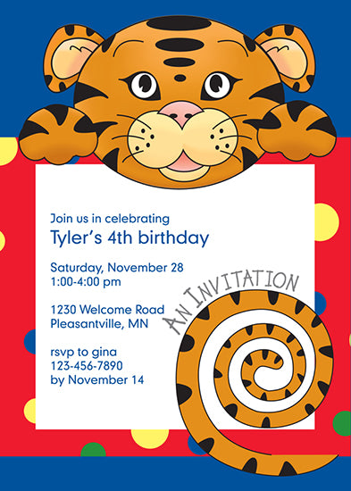 Jungle Animals Tiger Birthday Invitation, Red Pattern