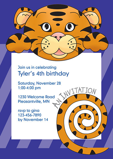 Jungle Animals Tiger Birthday Invitation, Purple Pattern