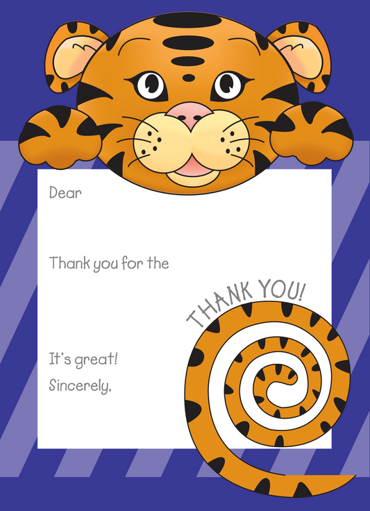 Jungle Animals Tiger Thank You Note, Purple Pattern