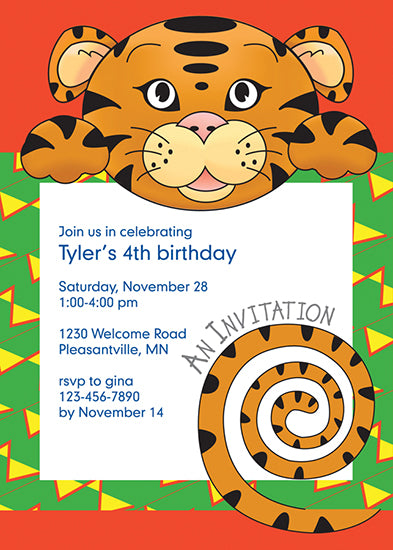 Jungle Animals Tiger Birthday Invitation, Yellow Pattern