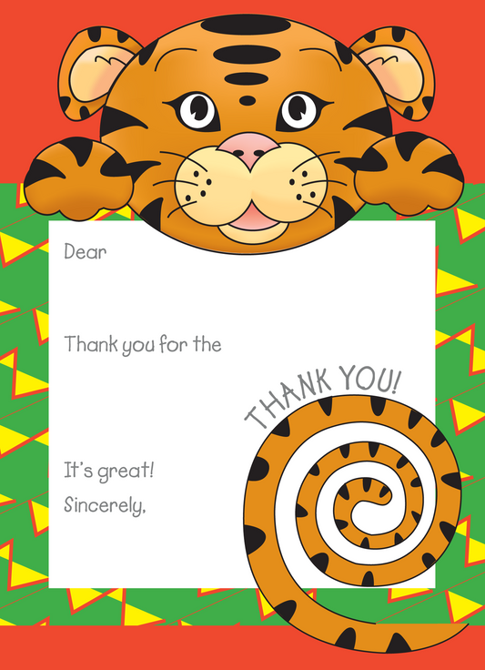 Jungle Animals Tiger Thank You Note, Yellow Pattern